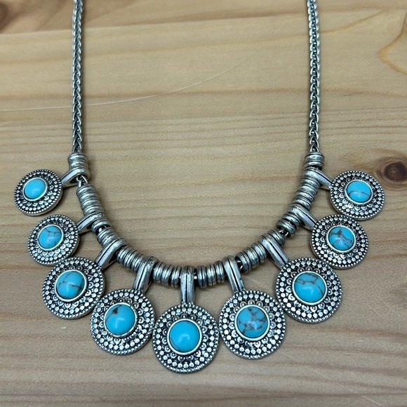 Lucky Brand Necklace and Bracelet 17”+2” Ext Silver Tone with Faux Turquoise - Picture 1 of 3